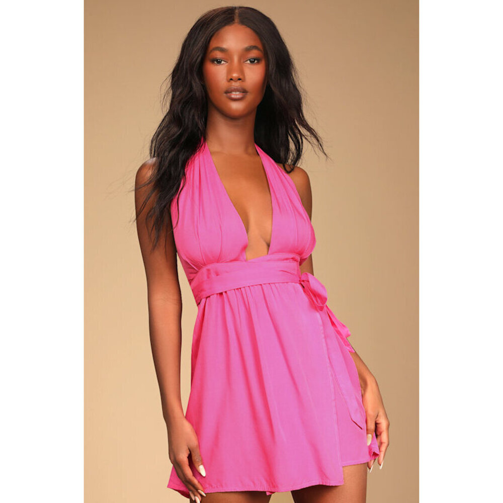 Lulus Positively Perfect Hot Pink Wrap Dress - Size M